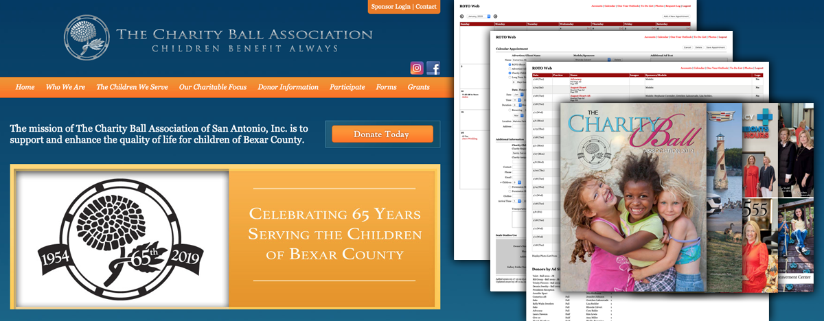 screenshots from charity ball website and photoshoot scheduling system