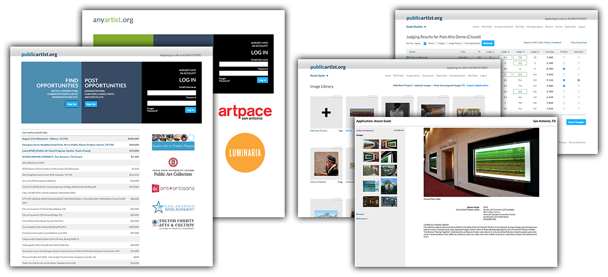 screenshots from publicartist.org and anyartist.org websites